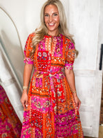 Load image into Gallery viewer, Doing This Fuchsia Multi Patchwork Maxi Dress

