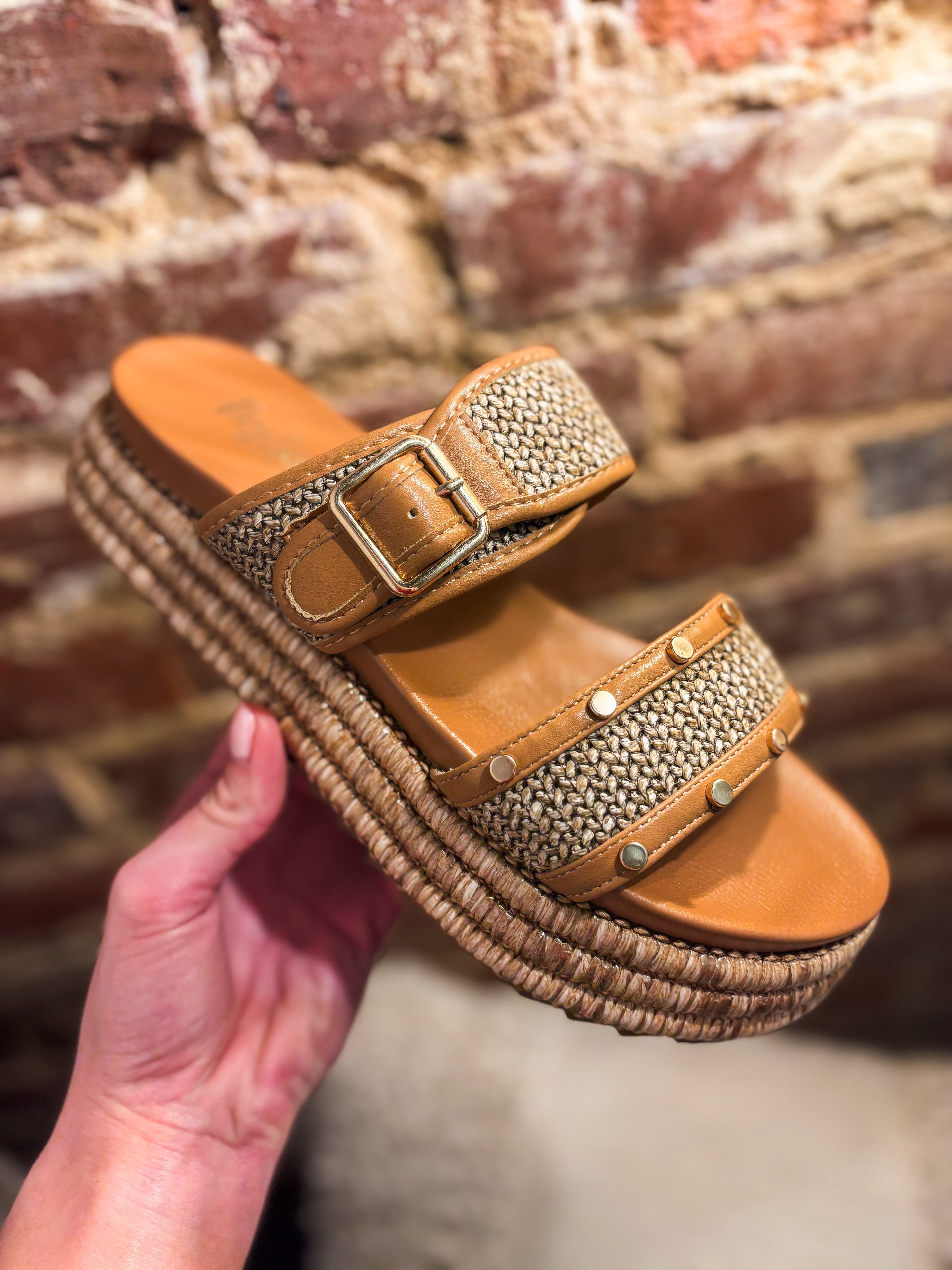 Walk Of Shame Tan Raffia Corkys Sandal