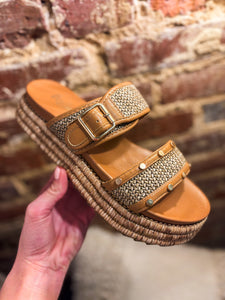 Walk Of Shame Tan Raffia Corkys Sandal