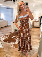 Load image into Gallery viewer, By Circumstance Brown Polka Dot THML Midi Dress
