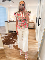 Load image into Gallery viewer, Sweetest Of All Pink Floral Peplum Blouse
