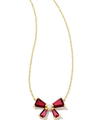Load image into Gallery viewer, Blair Cranberry Illusion Bow Pendant Gold Necklace
