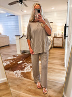 Load image into Gallery viewer, Effort Given Chocolate Stripe Tee &amp; Lounge Pant Set
