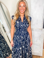 Load image into Gallery viewer, Here For This Navy Floral Front Zip Midi Dress
