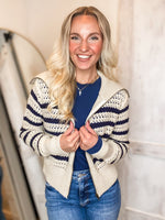 Load image into Gallery viewer, Bring It Oat &amp; Navy Stripe Knit Jacket
