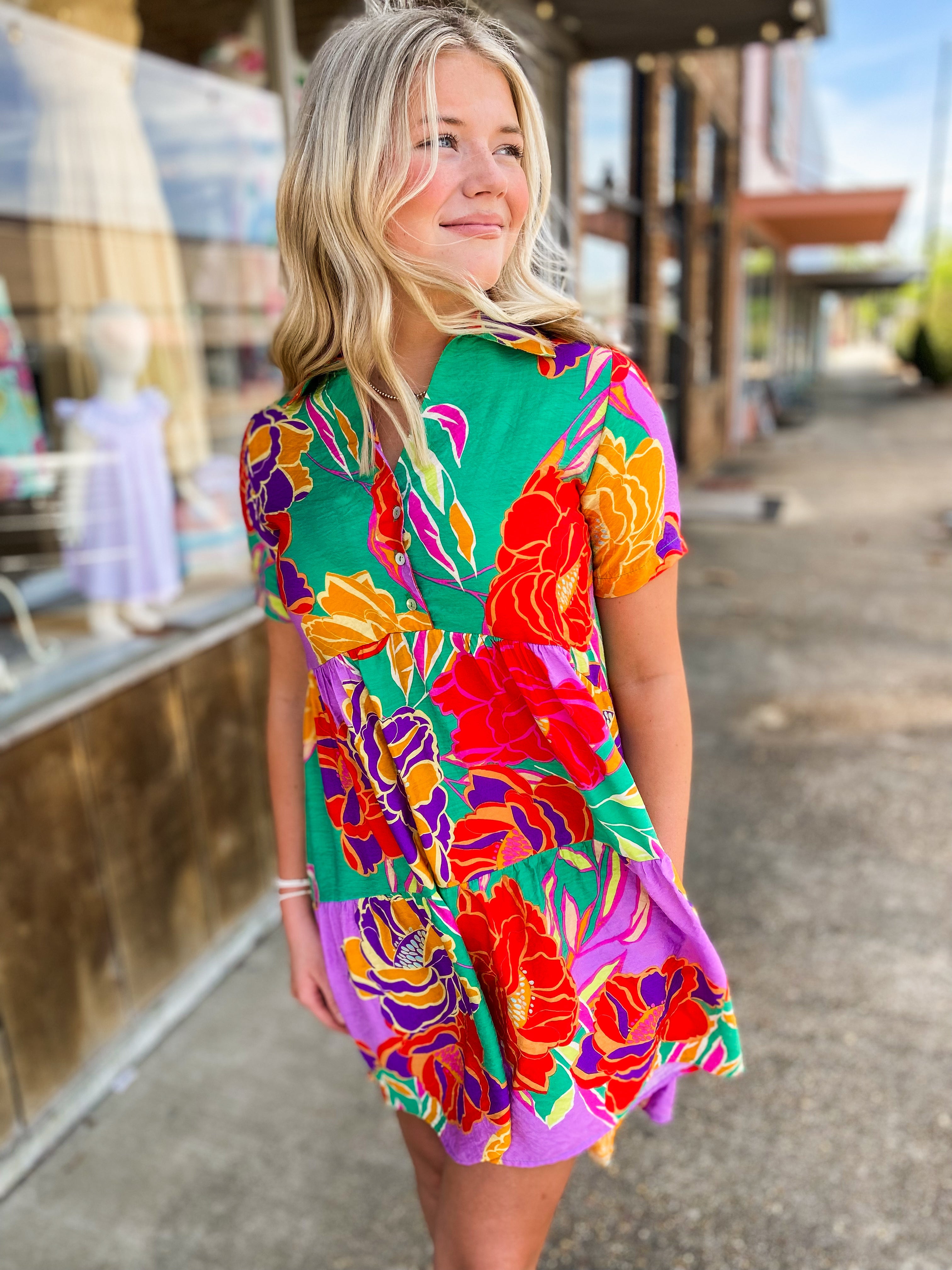 Lovely Styles Kelly Green Floral Dress