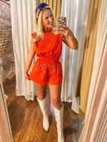 Load image into Gallery viewer, Trying My Best Orange &amp; Metallic Stud Muscle Shirt and Shorts Set
