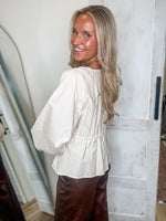Load image into Gallery viewer, Ecru Drawstring L/S Blouse
