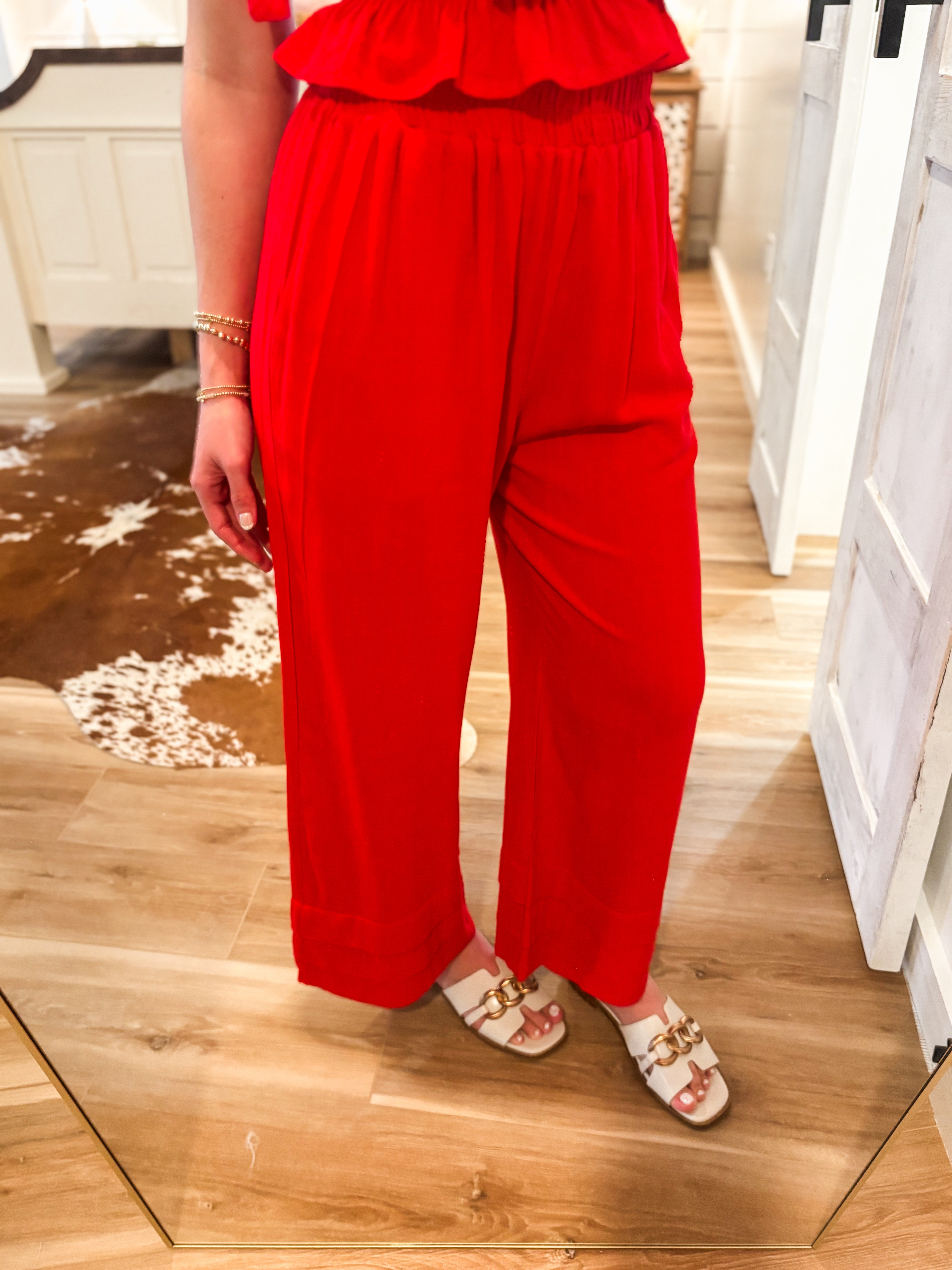 New Adventure Red Linen Tank & Lounge Pant Set
