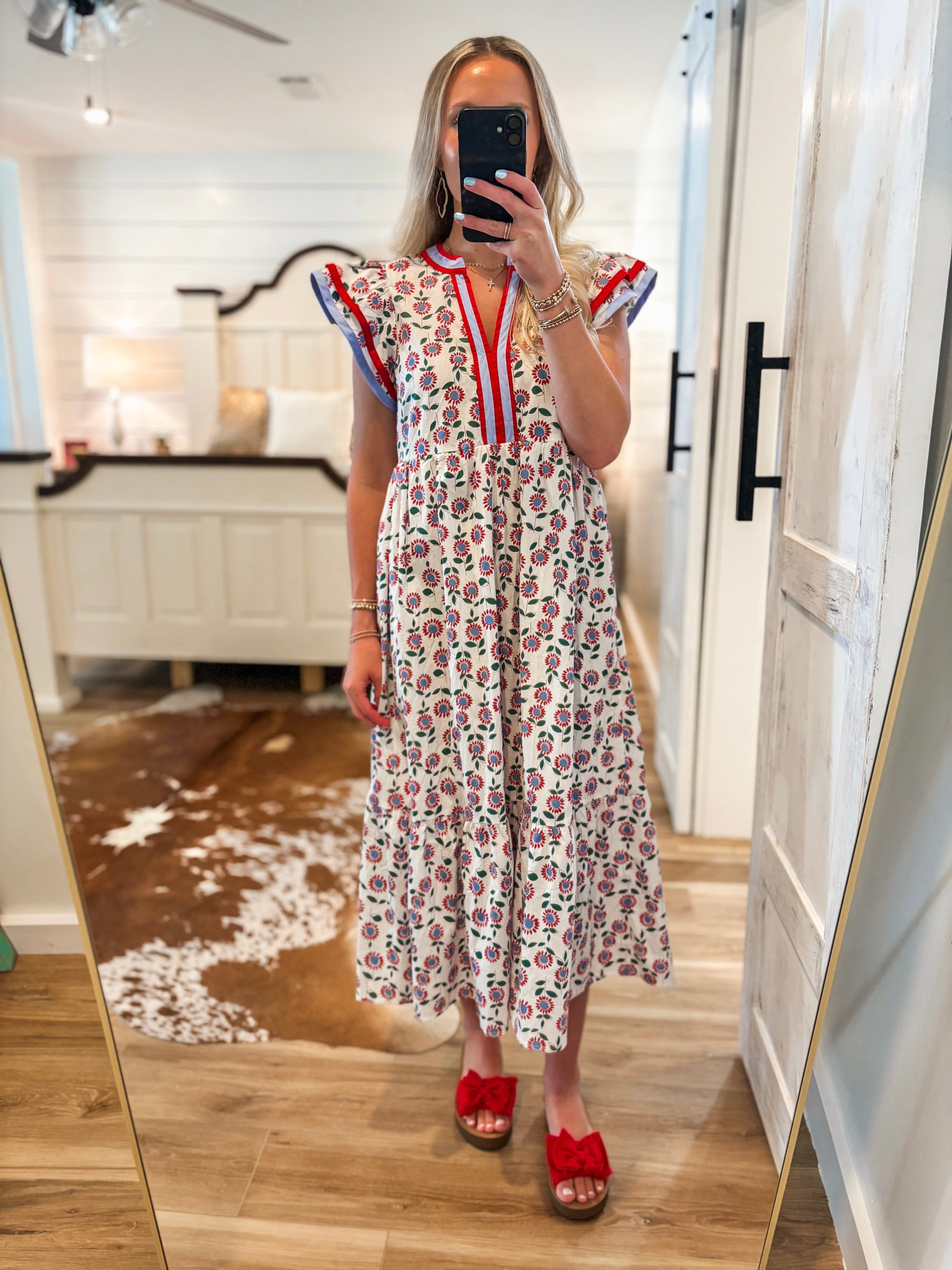 Never Told You Red & Blue Floral Midi Dress