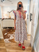 Load image into Gallery viewer, Never Told You Red &amp; Blue Floral Midi Dress
