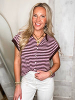 Load image into Gallery viewer, Enough For Me Brown/Pink Stripe S/S Sweater
