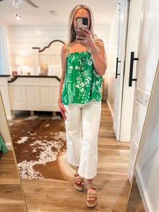 Sailing Away Green & White Floral Tank