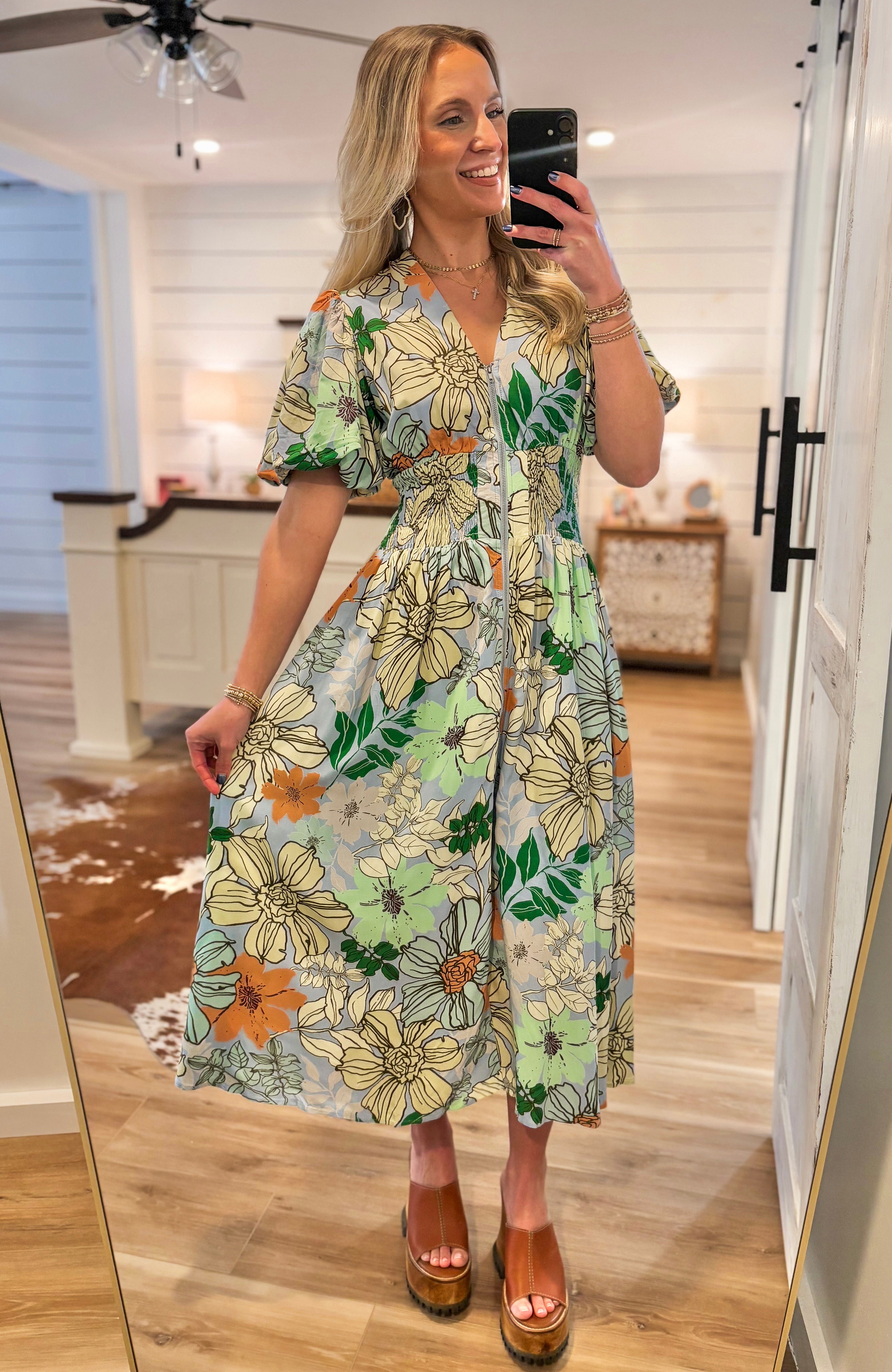 Field Of Possibilities Multi Floral Blue Midi Dress