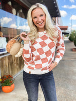 Load image into Gallery viewer, Checked Taupe &amp; Rust Simply Southern Sweater
