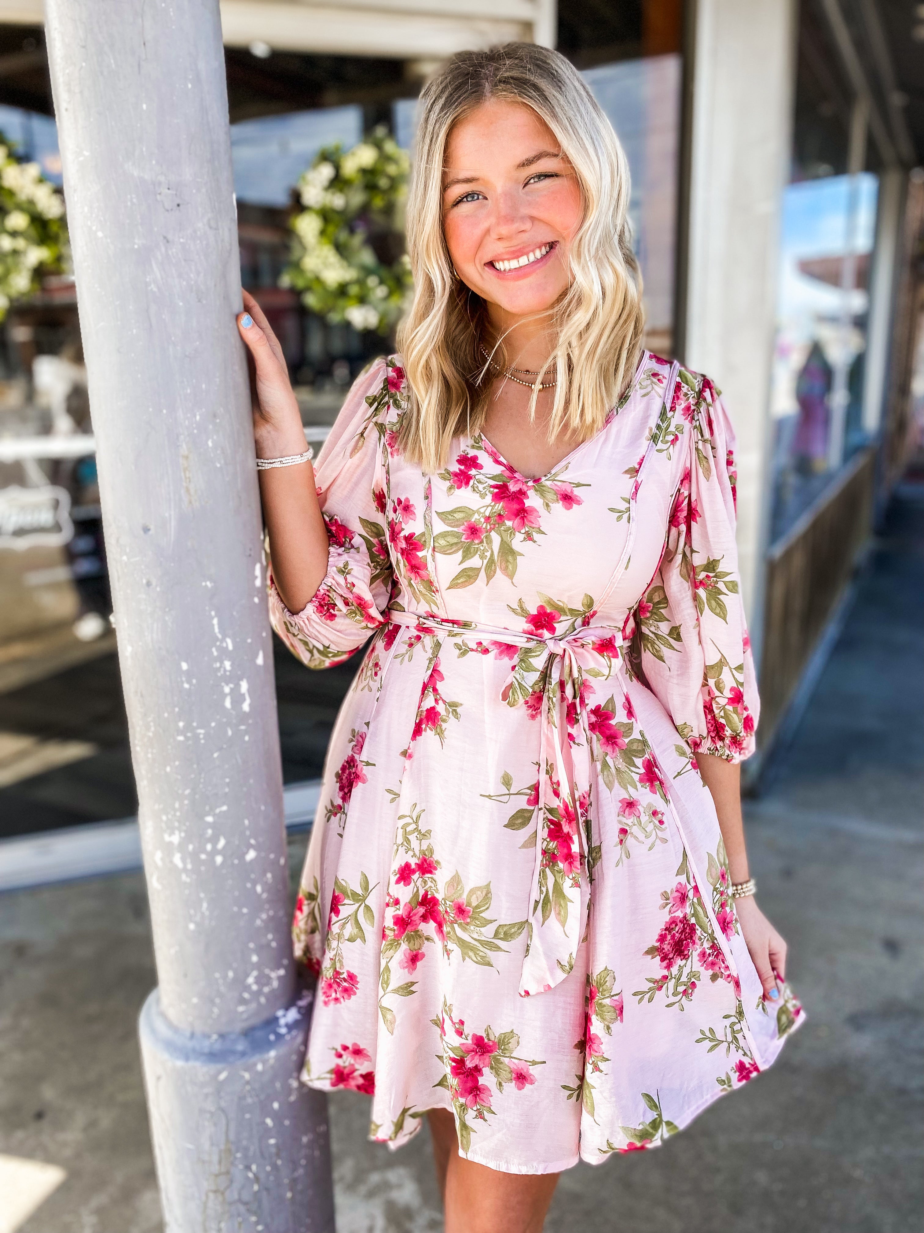 Simply Adored Blush Floral Mini Dress