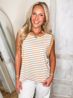 Load image into Gallery viewer, Placing First Taupe/White Stripe Knit Tank
