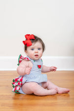 Load image into Gallery viewer, Light Blue Seersucker and Gingham Watermelon Ruffle Romper
