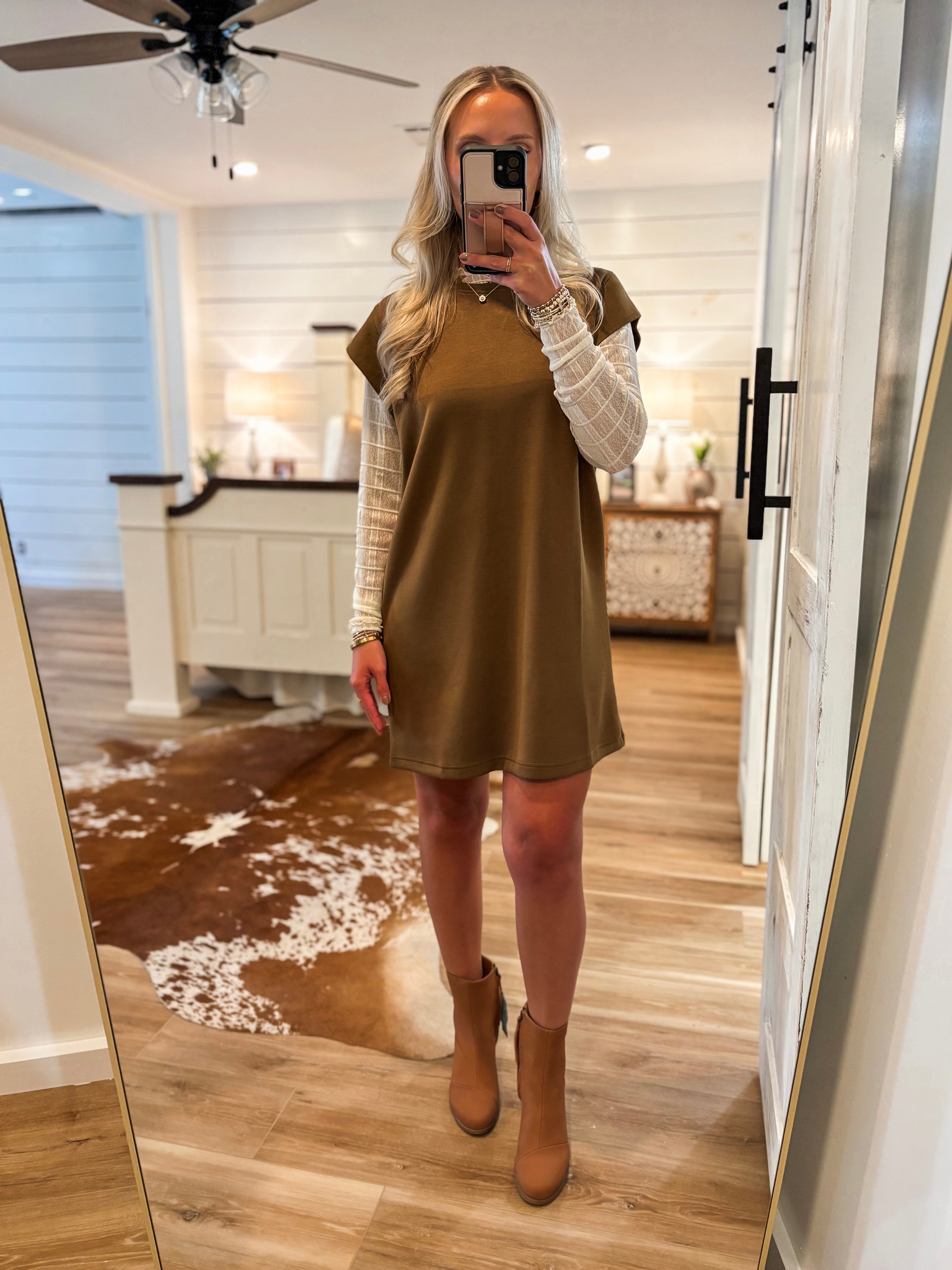 Natural Feeling Olive Luxe Knit Mini Dress