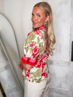 Load image into Gallery viewer, Garden Tea Party Pink Floral Contrast Blouse
