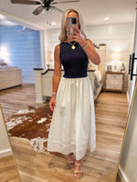 Load image into Gallery viewer, Meeting Here Navy/White Knit Midi Dress
