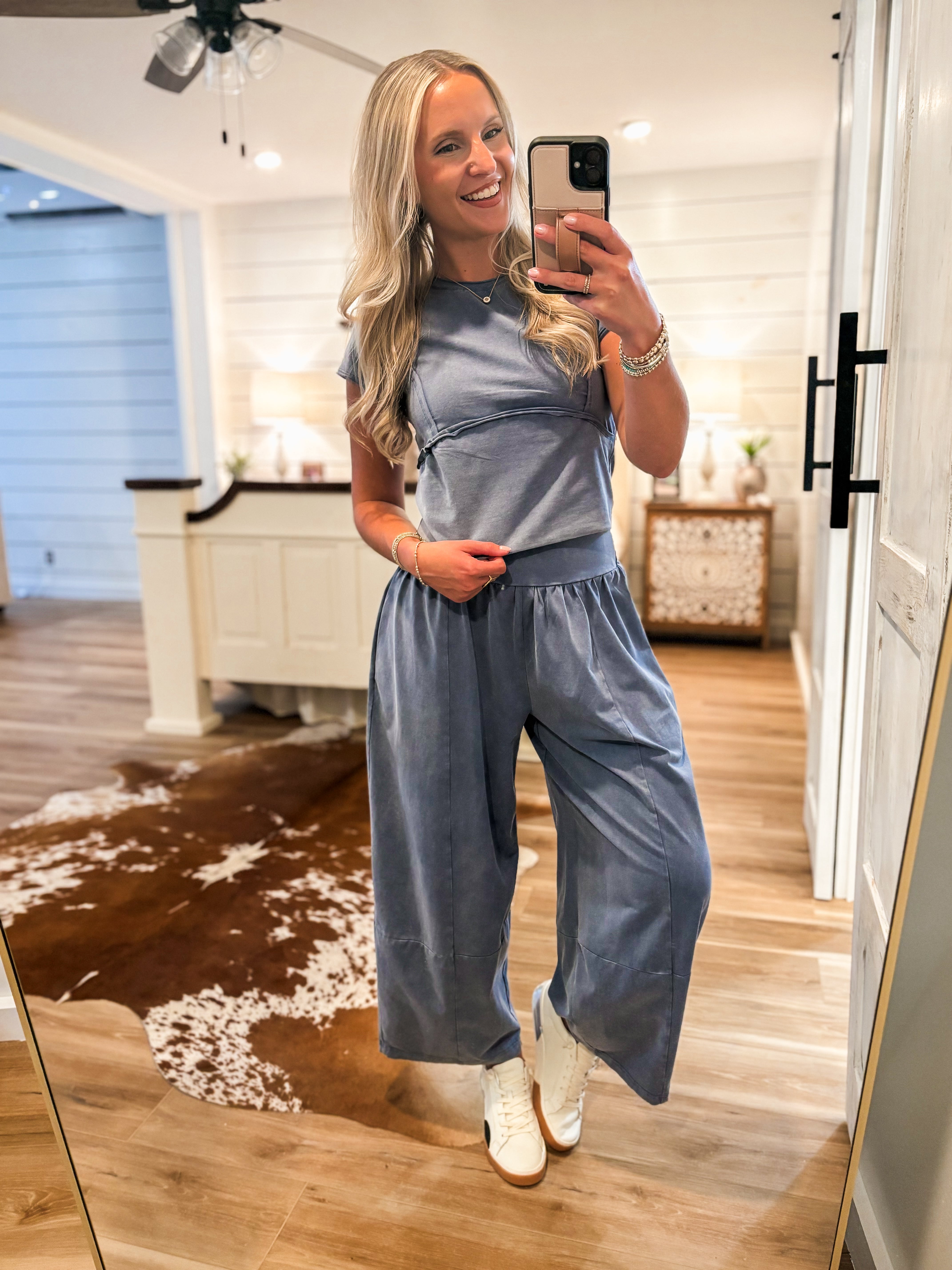 Laying Back Denim Blue Wash Wide Leg Pant
