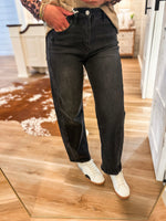 Load image into Gallery viewer, Instant High Rise Black Barrel Vervet Denim
