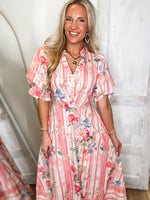 Load image into Gallery viewer, Fresh Breeze Pink Floral Midi Dress
