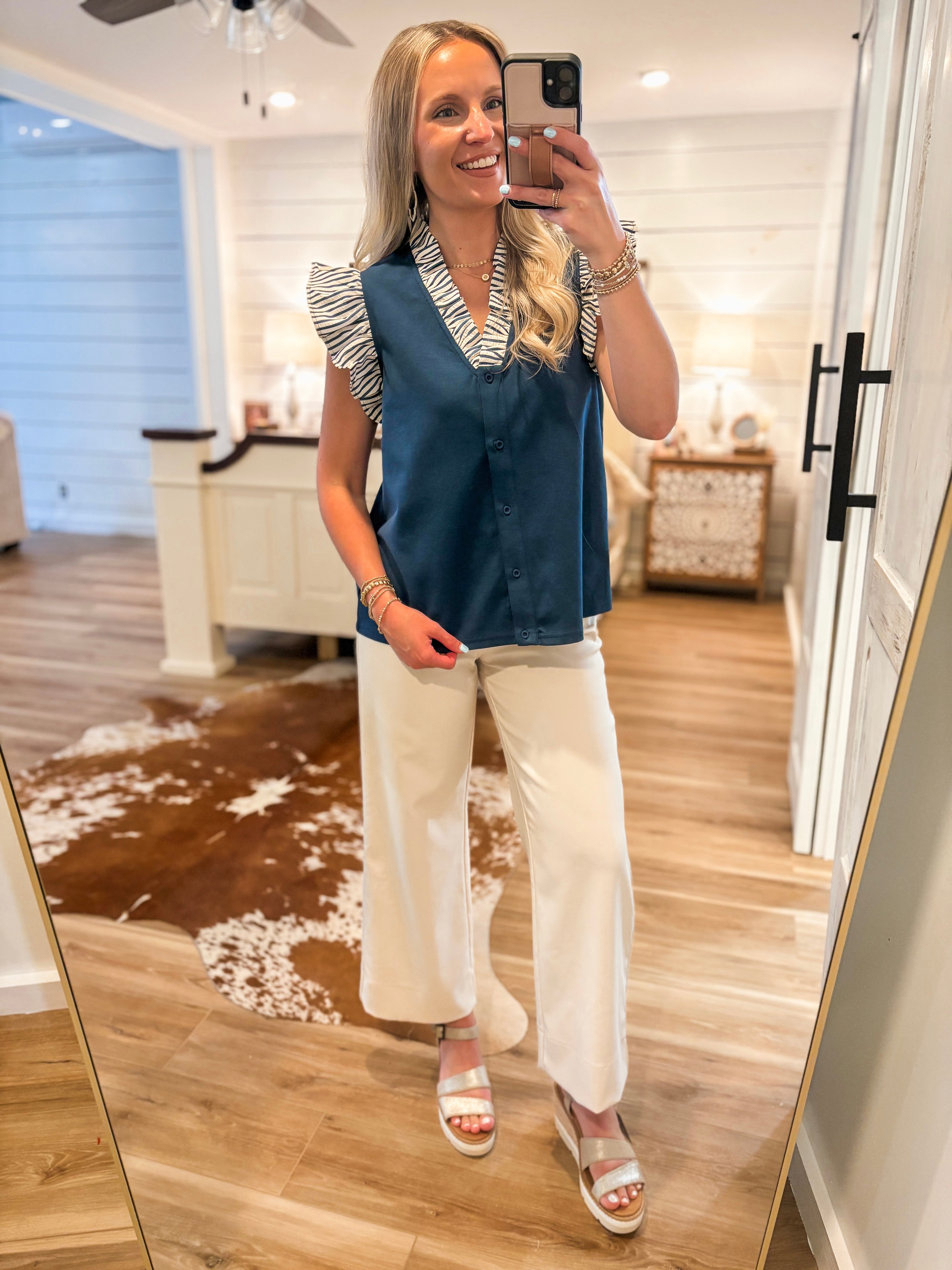 Lay It On Me Navy Contrast Blouse
