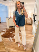 Load image into Gallery viewer, Lay It On Me Navy Contrast Blouse

