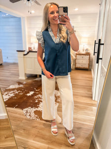 Lay It On Me Navy Contrast Blouse