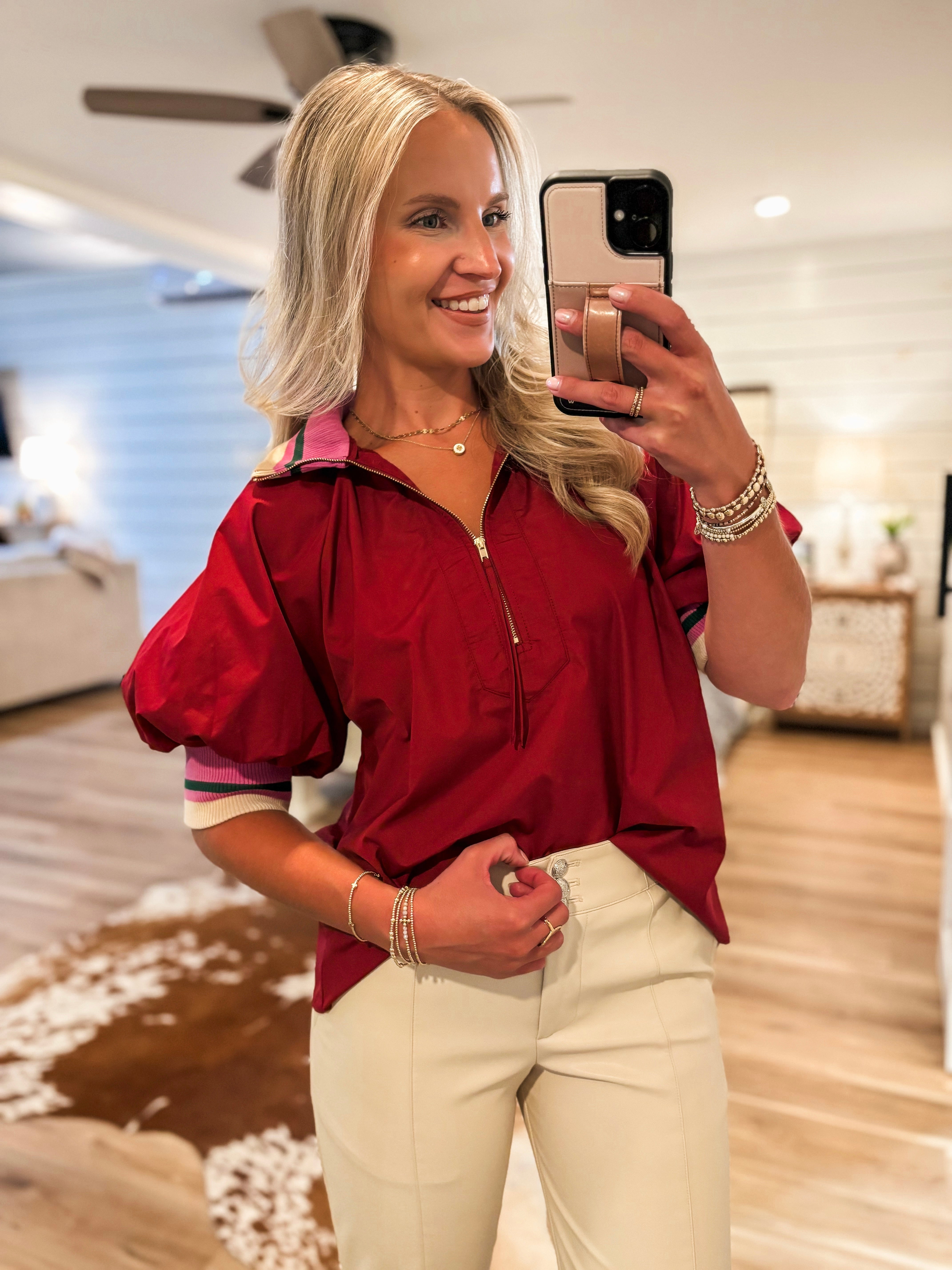 From Here Burgundy Contrast Blouse