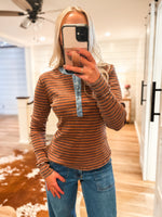 Load image into Gallery viewer, Hope For You Rust &amp; Navy Stripe Henley L/S Top
