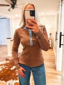 Hope For You Rust & Navy Stripe Henley L/S Top