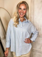 Load image into Gallery viewer, Considering You Baby Blue Striped Button Down Blouse
