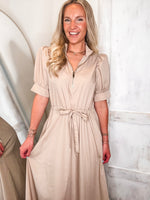 Load image into Gallery viewer, Know My Name Taupe Midi Dress
