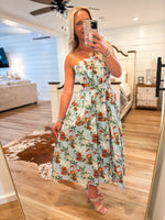 Load image into Gallery viewer, Any Thoughts Blue Summer Print Strapless Midi Dress
