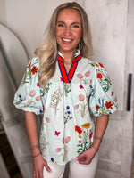 Load image into Gallery viewer, Letting Go Light Blue Floral THML Blouse
