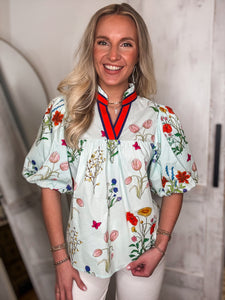 Letting Go Light Blue Floral THML Blouse