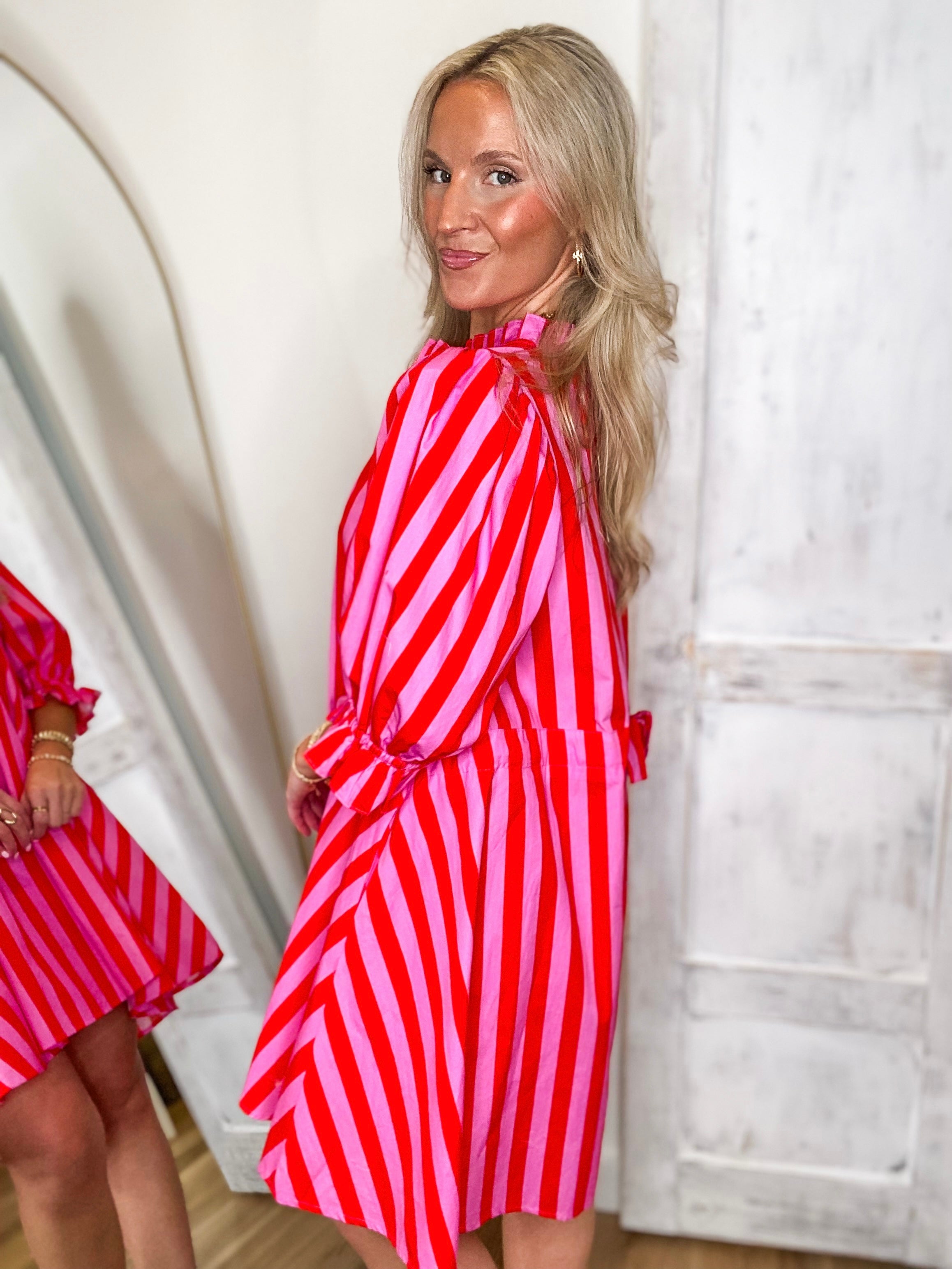pink and red striped dress As It Was Pink/Red Stripe Mini S All dressed pizza thin adjustable straps and #holidaydress Color:776