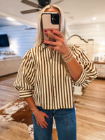 Load image into Gallery viewer, Reaching Heights Brown Stripe Blouse
