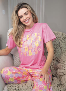 Coffee & Smiley Face Pink Simply Southern Pajama Set