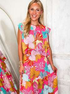 Dance With Me Pink Multi Floral ADRIENNE Top & Maxi Skirt Set