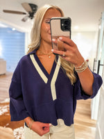 Load image into Gallery viewer, Just Arrived Navy Contrast Sweater
