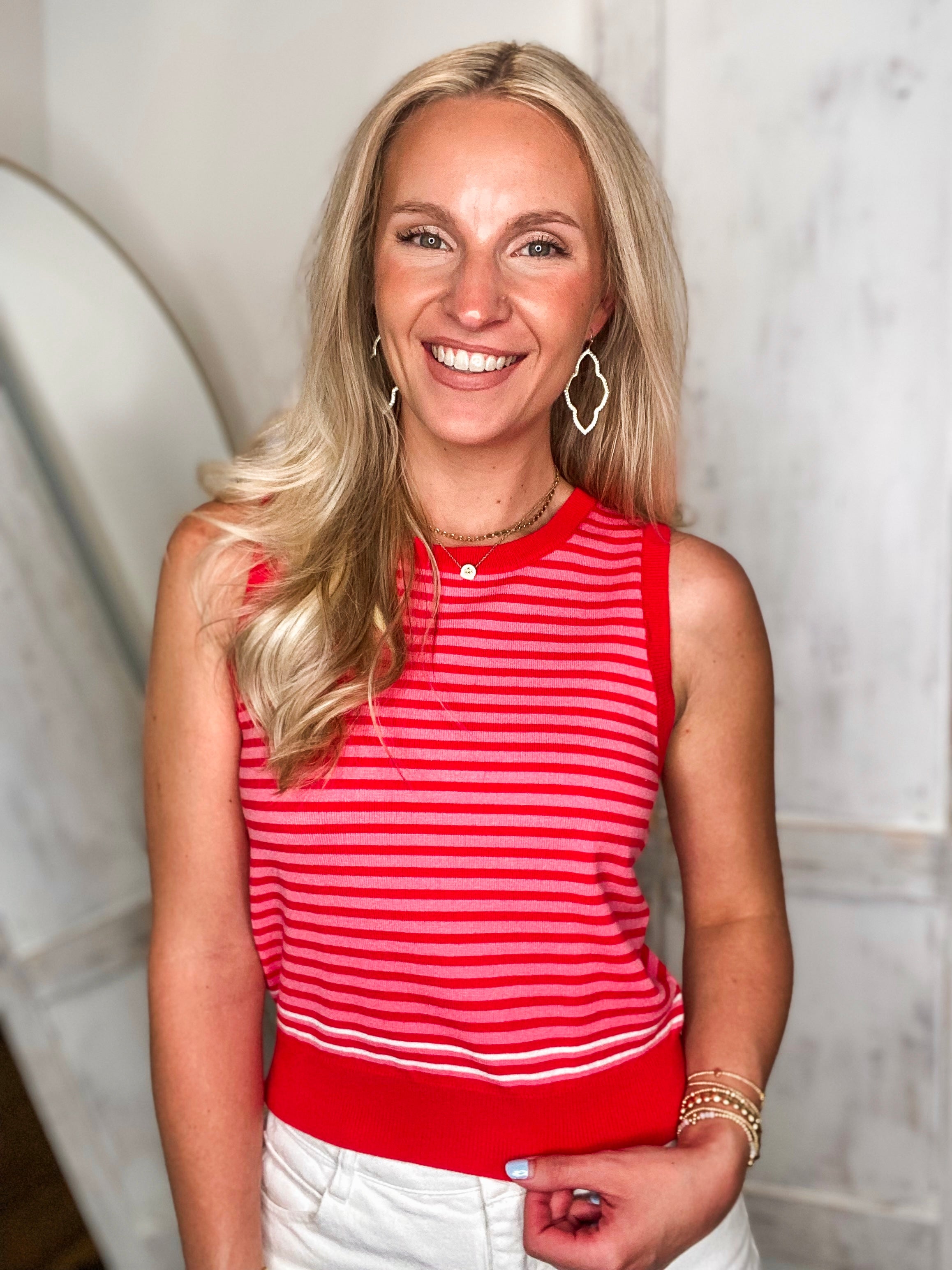What I Need Red & Pink Stripe Vest Blouse