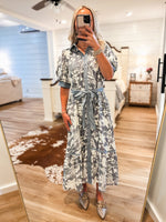 Load image into Gallery viewer, Carry You Slate Blue Floral Midi Dress
