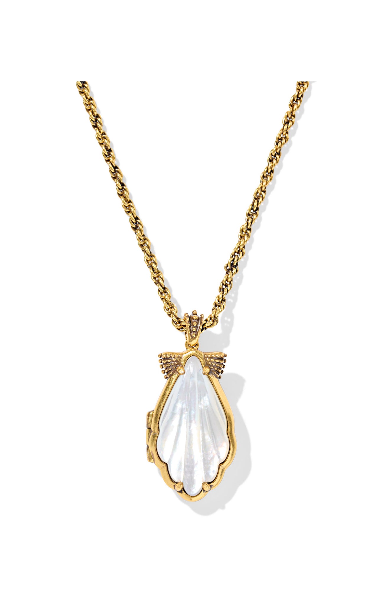 Alexa Locket Vintage Gold Ivory Mother of Pearl Short Necklace