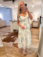 Load image into Gallery viewer, Waiting Here Blue Floral Midi Dress
