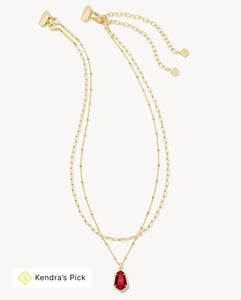 Alexandria Cranberry Illusion Pendant Multistrand Gold Necklace