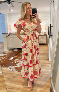 At The Right Time Ivory Floral Midi Dress